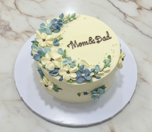 Blue & Ivory Blossoms Cake