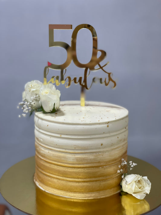 Texture White and Gold Cake with Fresh Roses