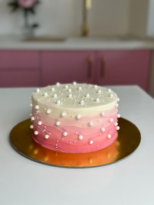 Pink Ombré with Pearls Texture Cake